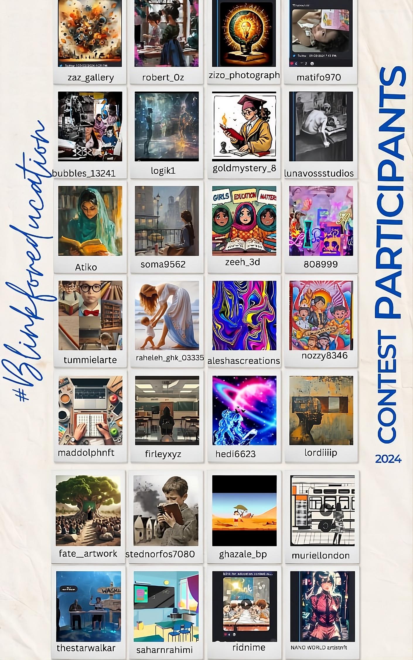 Poster listing the #BlinkForEducation contest participants, 2024
